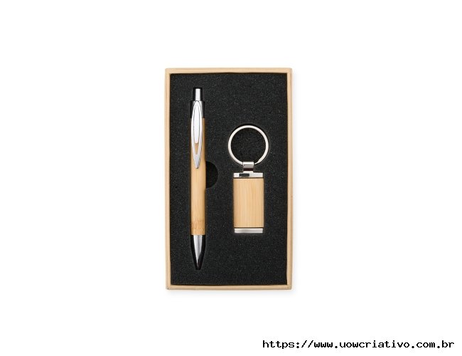 Kit Caneta e Chaveiro Bambu